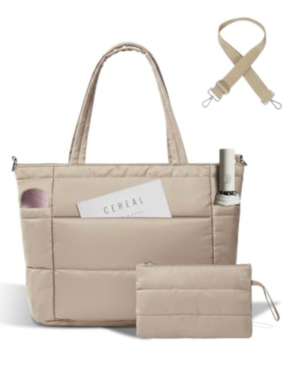 Puffer Tote Bag for Women Work Purse with Laptop Compartment Quilted Shoulder